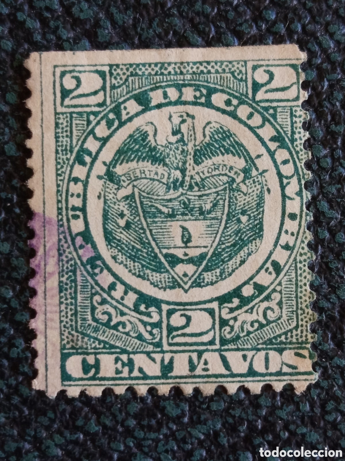 Sellos: Sello Colombia 1892 Escudo Nacional 2 Centavos Verde Usado (Scott 150)