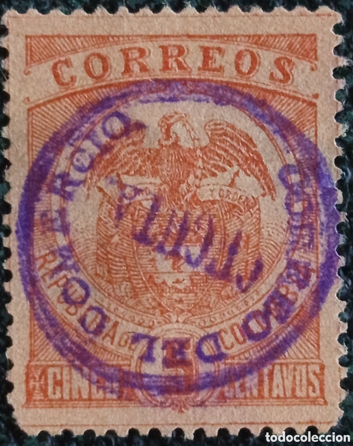 Sellos: Sello Colombia 5c Escudo 1883 Matasellos Violeta Medellin Scott#117 Usado