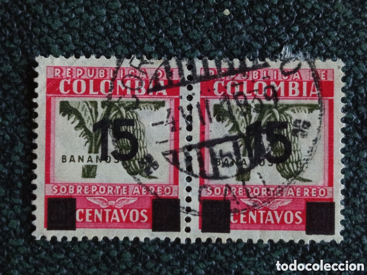 Sellos: Pareja Colombia 15c Sobrecarga Bananos Correo Aereo Scott# C115 Usados