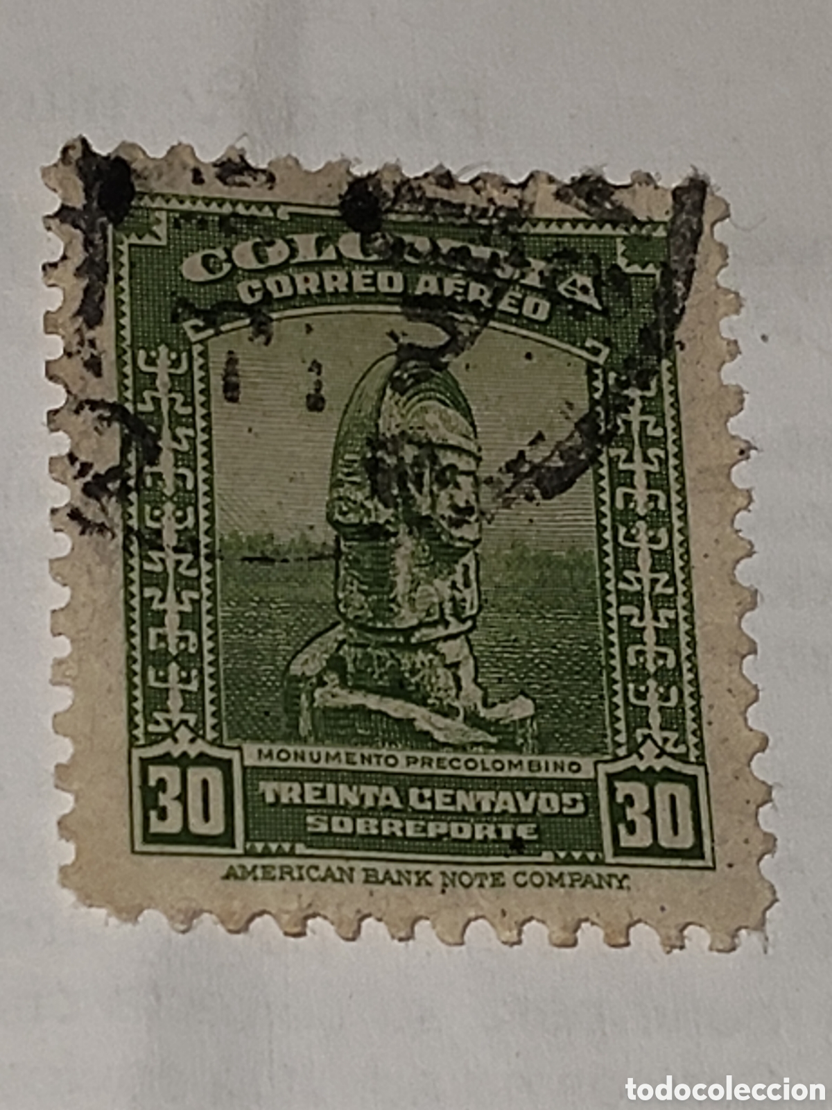 Sellos: Sello de Colombia monumento o estatua arqueol&oacute;gica precolombina 1948