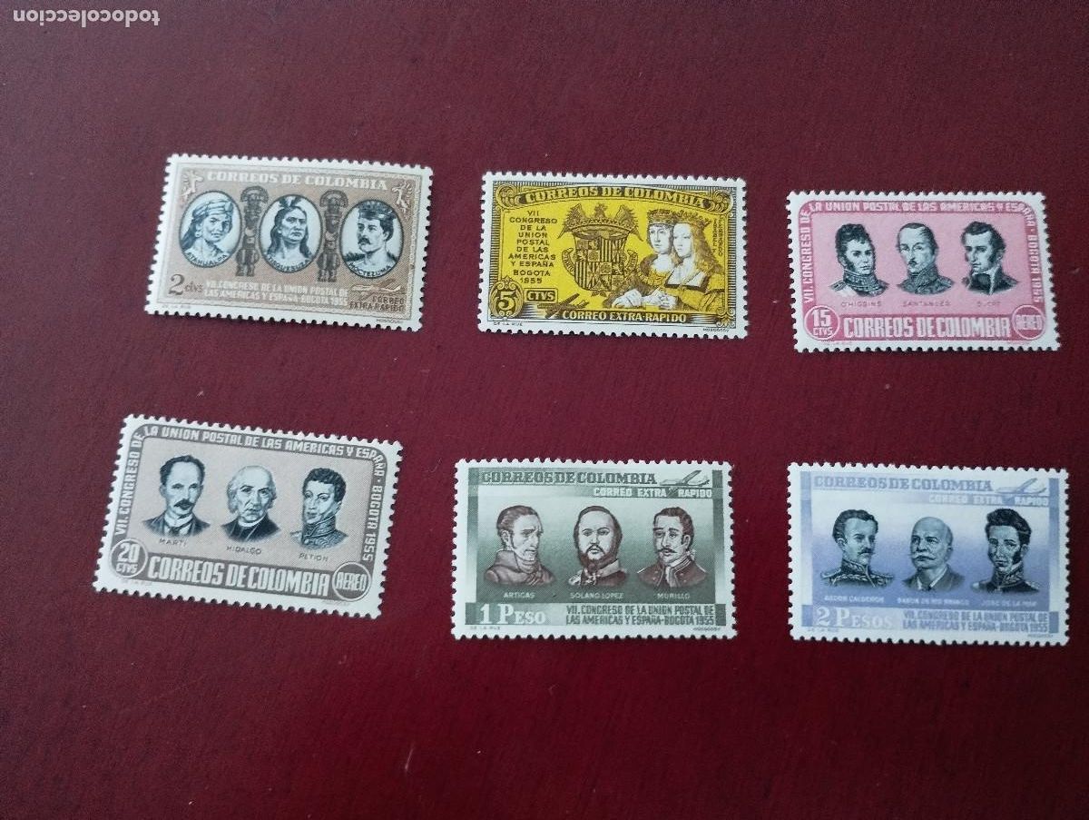 Sellos: SELLOS ANTIGUOS DE COLOMBIA A&Ntilde;O 1955 VII CONGRESO UNION POSTAL DE LAS AMERICAS Y ESPA&Ntilde;A