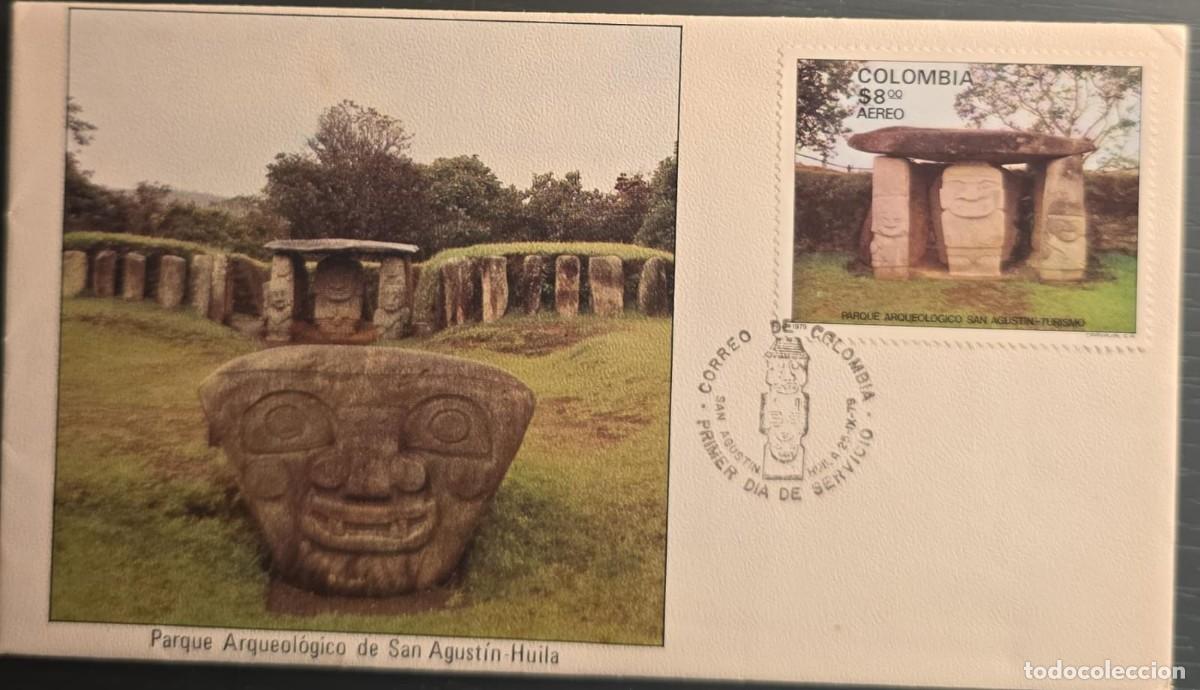 Sellos: TS)1979, COLOMBIA, FIRST DAY COVER, AIRMAIL, STAMP DEPICTS MONOLITHIC SCULPTURES AND BURIAL MOUNDS (