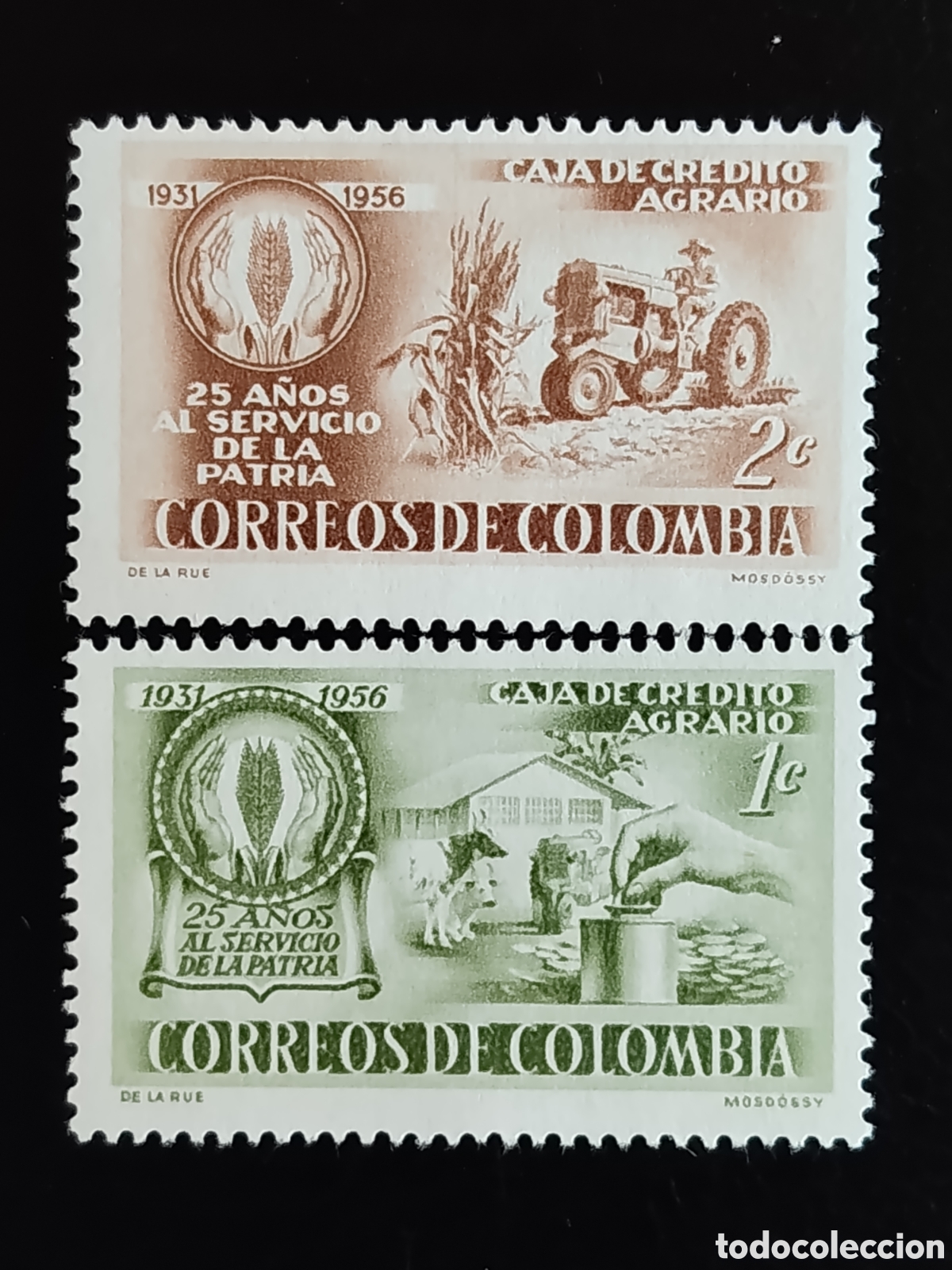 Briefmarken: Lote 2 Sellos Colombia 1956 Caja Cr&eacute;dito Agrario 1c 2c Scott 670/671 MNH