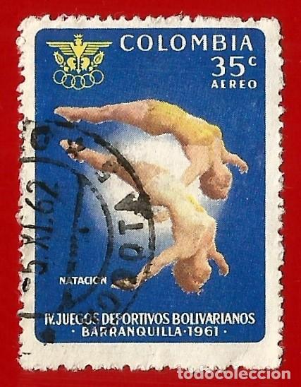Sellos: Colombia. 1961. Scott # C414. Juegos Deportivos Bolivarianos. Saltos de Natacion