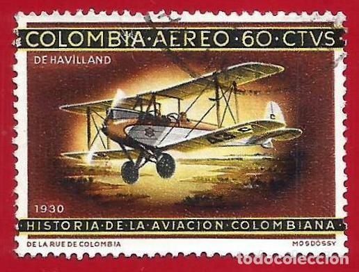 Sellos: Colombia. 1965. Scott # C475. Aviacion Colombiana. Biplano De Havilland