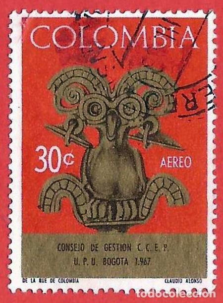 Sellos: Colombia. 1967. Scott # C495. Arte Precolombino. Pajaro pectoral