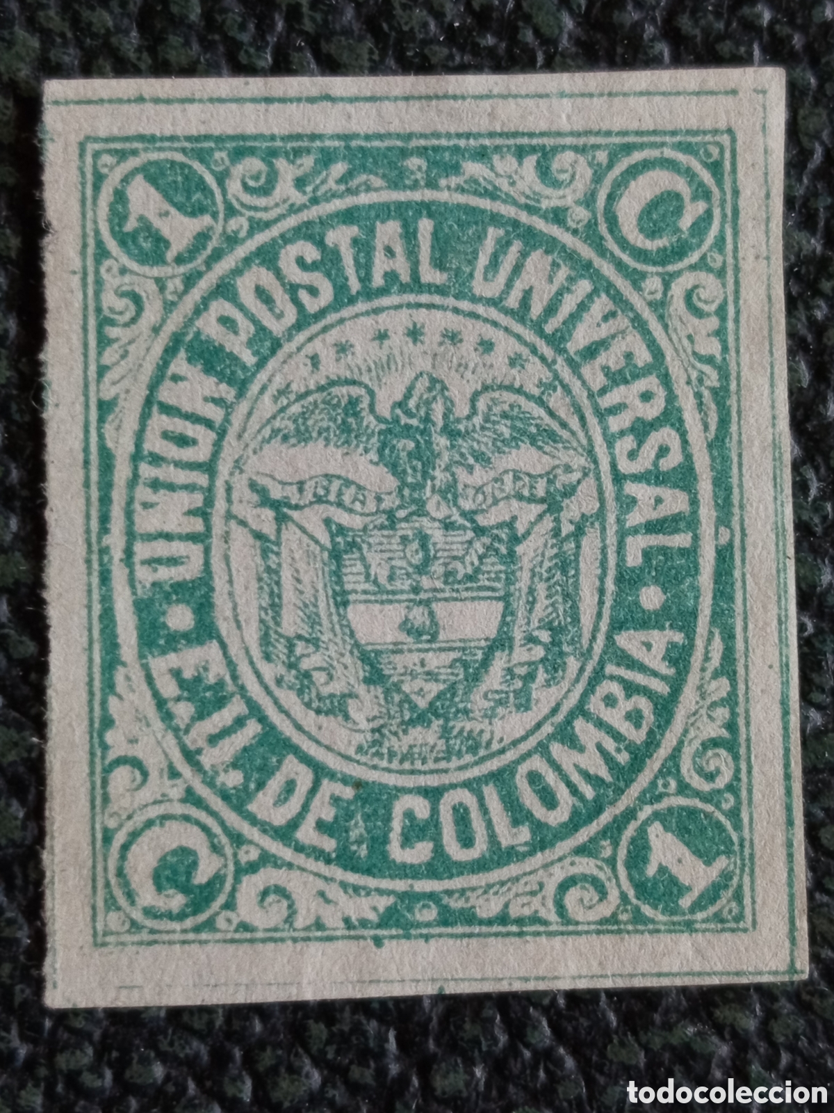 Sellos: Sello Colombia 1881 Escudo Uni&oacute;n Postal Universal 1 Centavo Verde Michel 71 MH