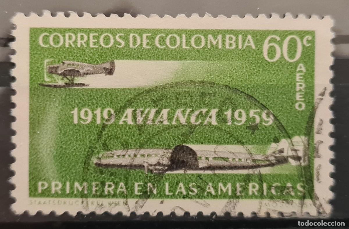 Sellos: Sello a&eacute;reo usado de Colombia 1959-60: XL aniversario del correo a&eacute;reo y de la Compa&ntilde;&iacute;a SCADTA