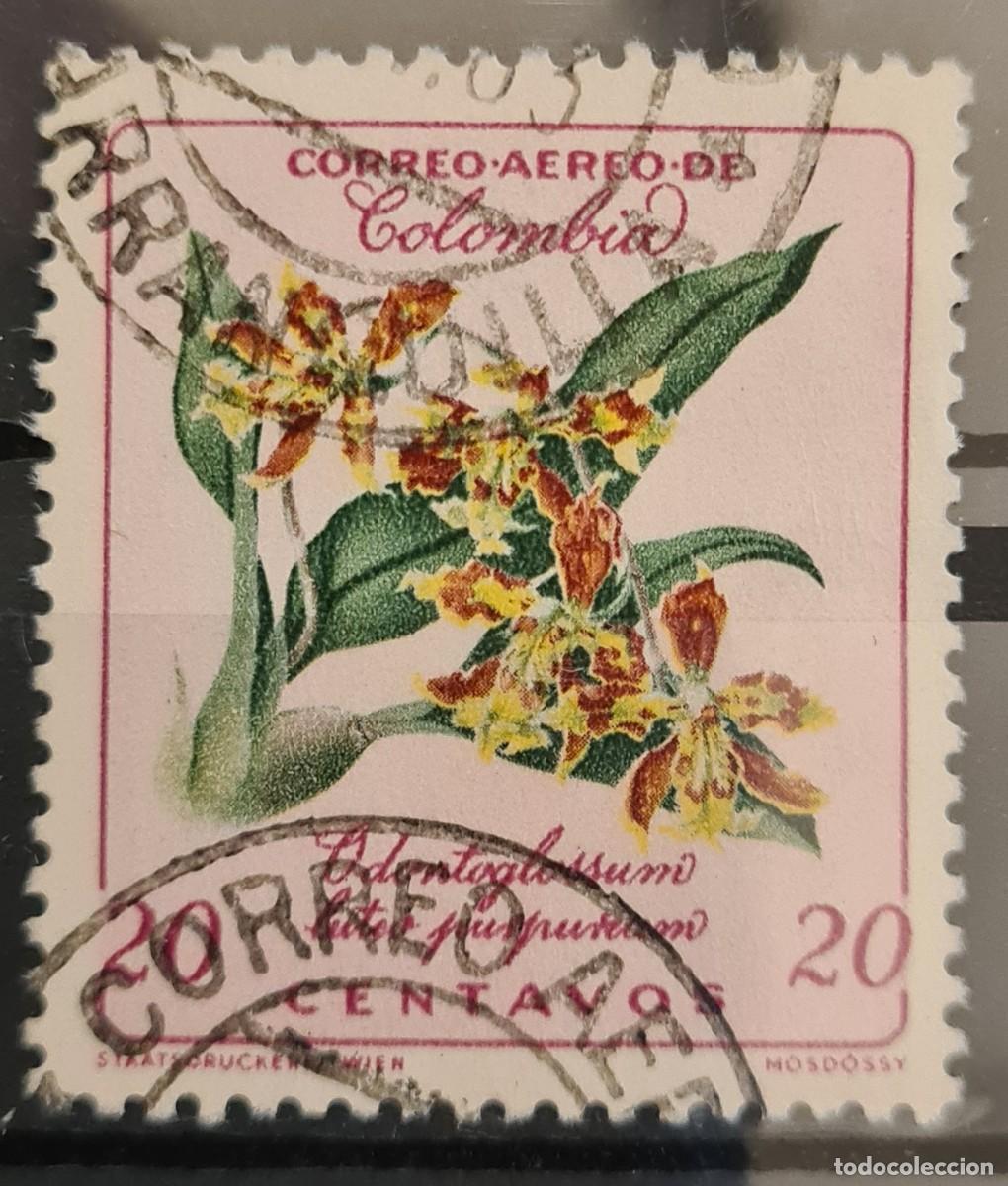 Sellos: Sello a&eacute;reo usado de Colombia 1960-62: flores