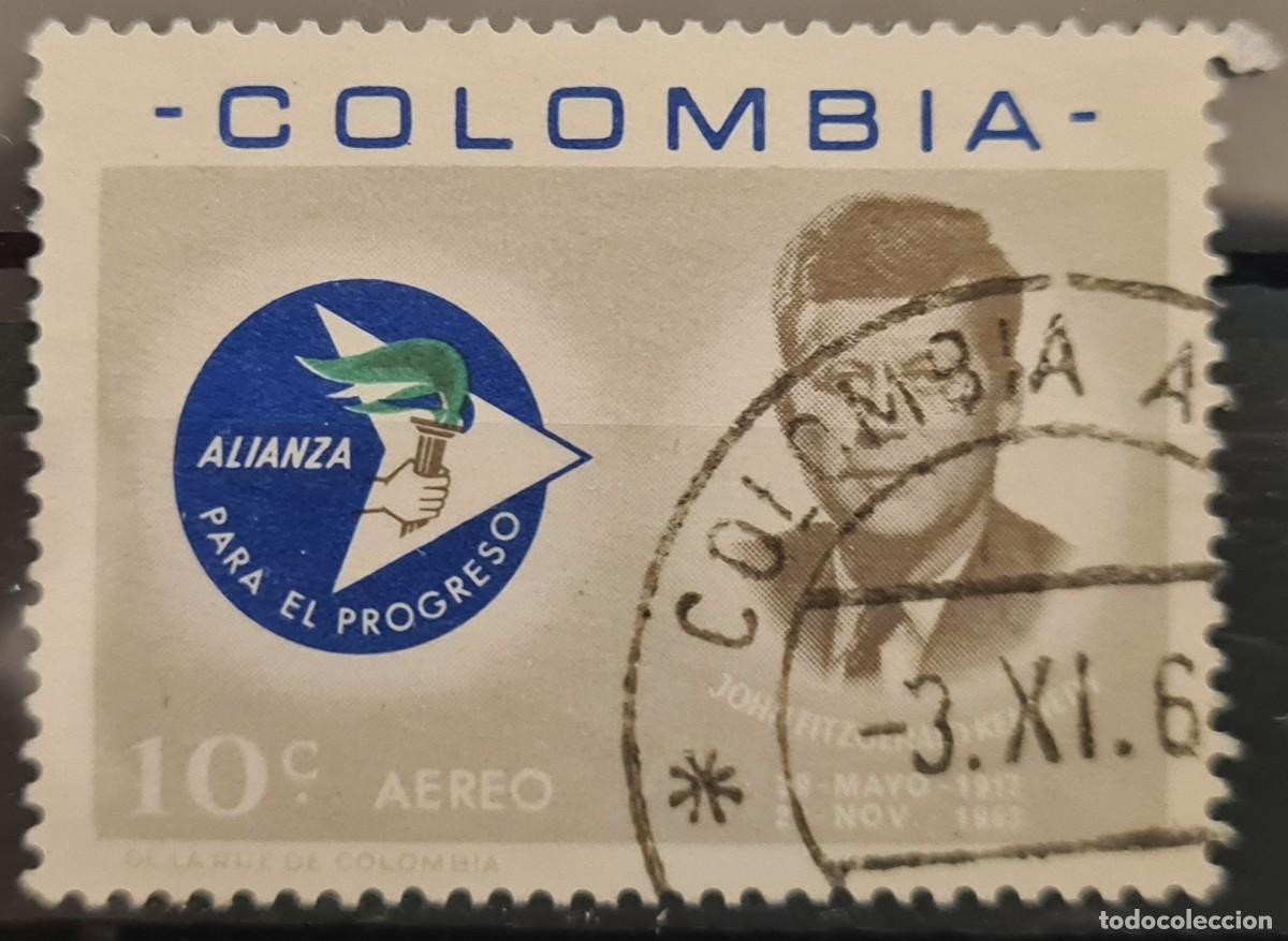 Sellos: Sello a&eacute;reo usado de Colombia 1963: Muerte del presidente Kennedy