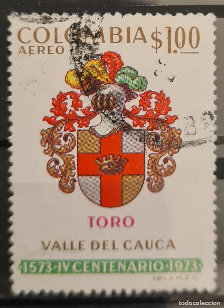 Sellos: Sello a&eacute;reo usado de Colombia 1973: IV Centenario de la ciudad de Toro, valle de Canca