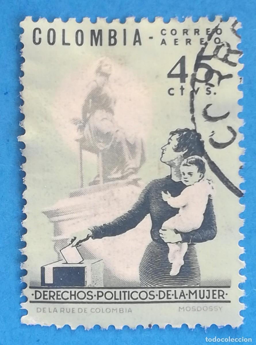 Sellos: Colombia 1963. Derechos pol&iacute;ticos de la mujer. Verde. 45 centavos.