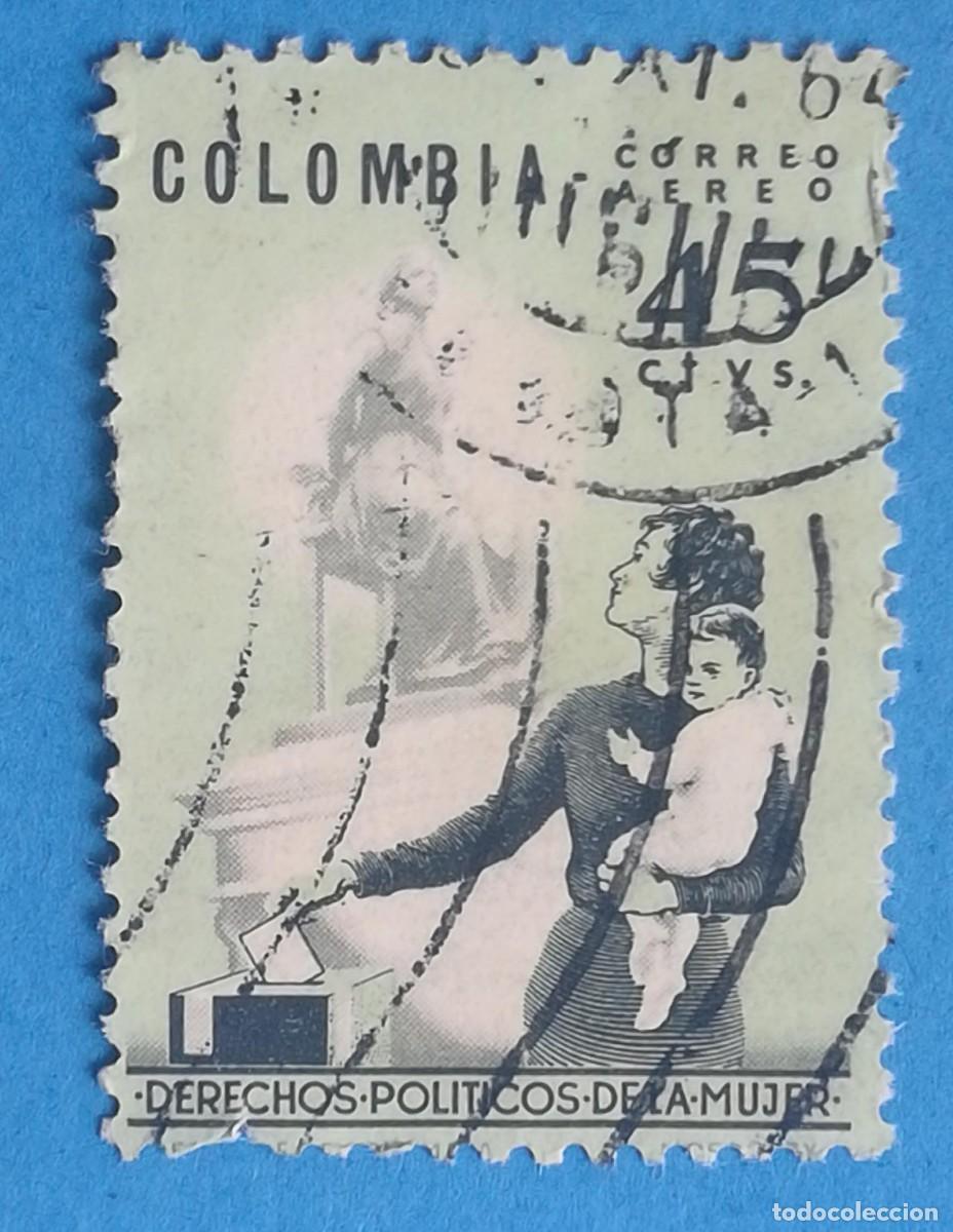 Sellos: Colombia 1963. Derechos pol&iacute;ticos de la mujer. Verde. 45 centavos.