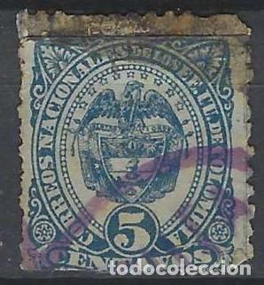 Sellos: COLOMBIA 1883-86 - ESCUDO NACIONAL, 5C AZUL PAPEL BLANCO - USADO