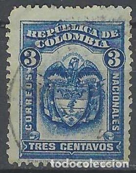 Sellos: COLOMBIA 1920-24 - ESCUDO NACIONAL, 3C AZUL - USADO