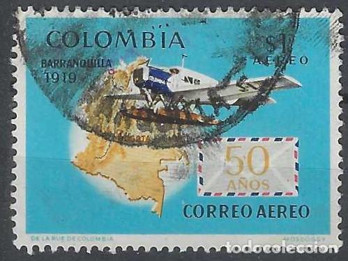 Sellos: COLOMBIA 1969 - 50&ordm; ANIV. DEL PRIMER CORREO A&Eacute;REO COLOMBIANO, A&Eacute;REO - USADO