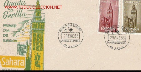 Briefmarken: BONITO SOBRE DEL SAHARA  AYUDA A SEVILLA