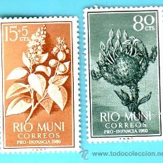 Sellos: RIO MUNI 1960, EDIFIL 11 Y 13, PRO INFANCIA, NUEVOS CON FIJASELLOS 