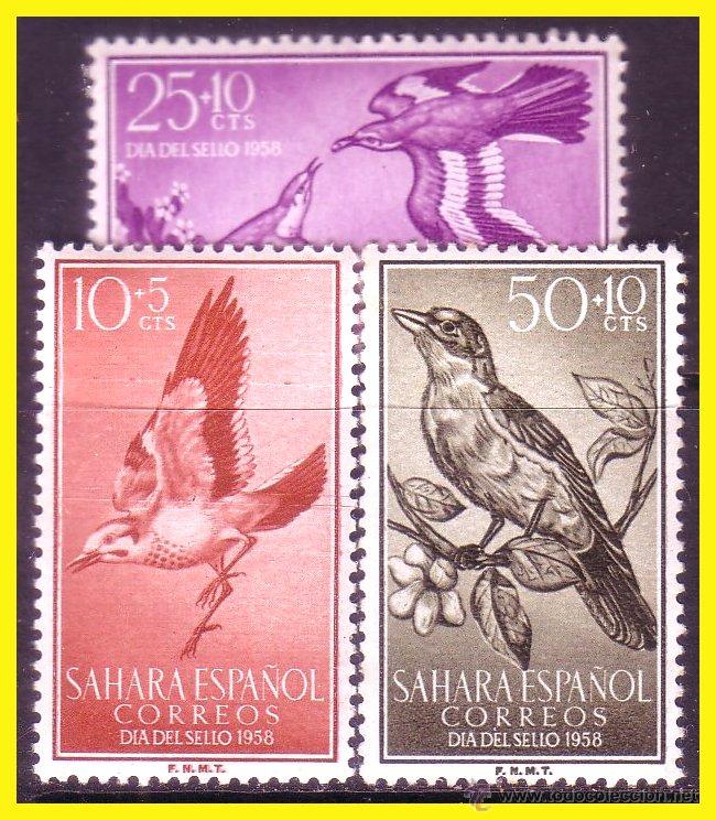 Briefmarken: SAHARA 1958 D&iacute;a del Sello EDIFIL N&ordm; 153 a 155 * * serie completa
