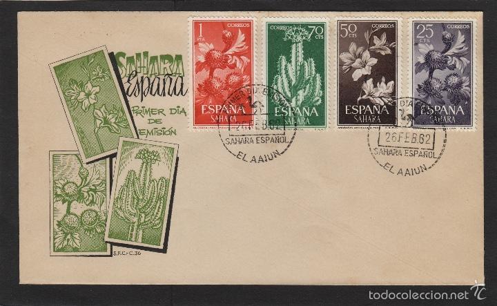Timbres: SAHARA . N&ordm; 201/08 serie corta A&Ntilde;O 1962 - FLORA , FLORES - SOBRE PRIMER DIA EX COLONIAS ESPA&Ntilde;A