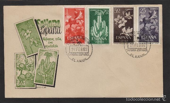 Timbres: SAHARA . N&ordm; 201/08 serie corta A&Ntilde;O 1962 - FLORA , FLORES - SOBRE PRIMER DIA EX COLONIAS ESPA&Ntilde;A