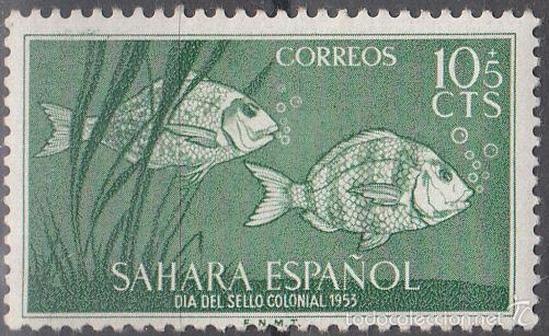 Timbres: EDIFIL 109. NUEVO CON FIJASELLOS. D&Iacute;A DEL SELLO 1953. FAUNA, PECES.