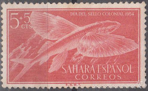 Timbres: EDIFIL 116. NUEVO CON FIJASELLOS. D&Iacute;A DEL SELLO COLONIAL 1954. FAUNA, PECES.