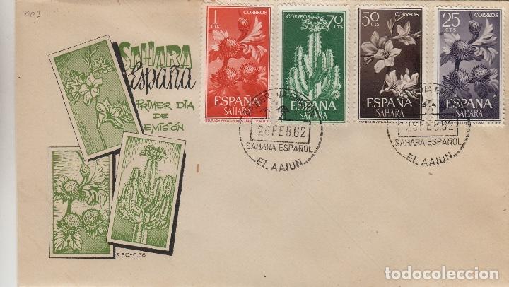 Timbres: SAHARA . N&ordm; 201/08 serie corta A&Ntilde;O 1962 - FLORA , FLORES - SOBRE PRIMER DIA EX COLONIAS ESPA&Ntilde;A