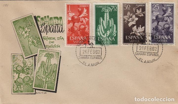 Timbres: SAHARA . N&ordm; 201/08 serie corta A&Ntilde;O 1962 - FLORA , FLORES - SOBRE PRIMER DIA EX COLONIAS ESPA&Ntilde;A