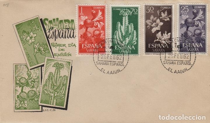 Timbres: SAHARA . N&ordm; 201/08 serie corta A&Ntilde;O 1962 - FLORA , FLORES - SOBRE PRIMER DIA EX COLONIAS ESPA&Ntilde;A