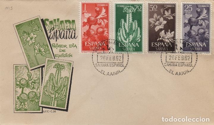 Timbres: SAHARA . N&ordm; 201/08 serie corta A&Ntilde;O 1962 - FLORA , FLORES - SOBRE PRIMER DIA EX COLONIAS ESPA&Ntilde;A