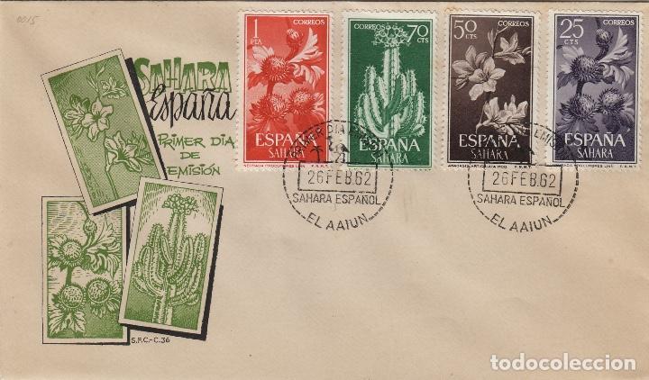 Timbres: SAHARA . N&ordm; 201/08 serie corta A&Ntilde;O 1962 - FLORA , FLORES - SOBRE PRIMER DIA EX COLONIAS ESPA&Ntilde;A