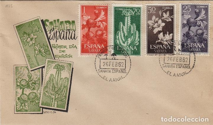 Timbres: SAHARA . N&ordm; 201/08 serie corta A&Ntilde;O 1962 - FLORA , FLORES - SOBRE PRIMER DIA EX COLONIAS ESPA&Ntilde;A
