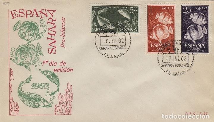 Timbres: SAHARA . N&ordm; 209/11 A&Ntilde;O 1962 - PRO INFANCIA , FAUNA MARINA , PECES - SOBRE PRIMER DIA EX COLONIAS