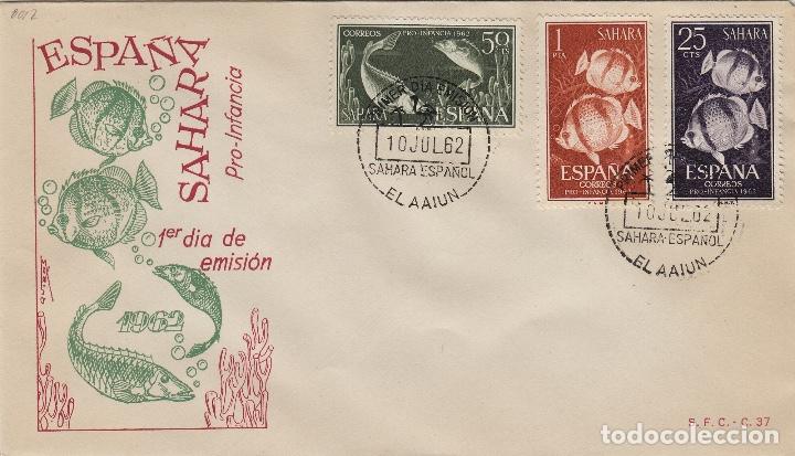 Timbres: SAHARA . N&ordm; 209/11 A&Ntilde;O 1962 - PRO INFANCIA , FAUNA MARINA , PECES - SOBRE PRIMER DIA EX COLONIAS