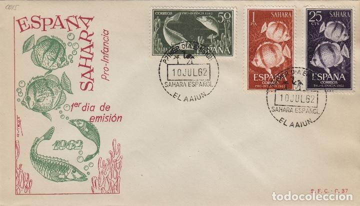 Timbres: SAHARA . N&ordm; 209/11 A&Ntilde;O 1962 - PRO INFANCIA , FAUNA MARINA , PECES - SOBRE PRIMER DIA EX COLONIAS