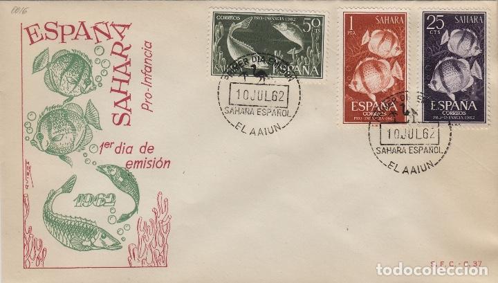Timbres: SAHARA . N&ordm; 209/11 A&Ntilde;O 1962 - PRO INFANCIA , FAUNA MARINA , PECES - SOBRE PRIMER DIA EX COLONIAS