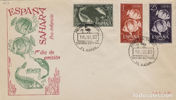 Timbres: SAHARA . N&ordm; 209/11 A&Ntilde;O 1962 - PRO INFANCIA , FAUNA MARINA , PECES - SOBRE PRIMER DIA EX COLONIAS