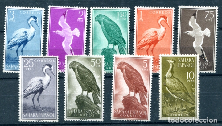 Timbres: Edifil 160/168 de Sahara. Nuevos sin fijasellos pero peque&ntilde;as manchas de &oacute;xido. Tema p&aacute;jaros.