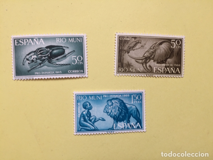 Sellos: Lote 5 sellos: RIO MUNI (Pro-Infancia) (España, FNMT) 1960’s. Sin circular ¡Originales! - Foto 3 - 165555266