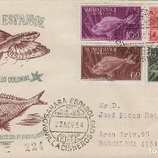 Sellos: SAHARA - DIA DEL SELLO FAUNA PECES , 1954 ED 116/9 .CIRCULADO, DORSO LLEGADA