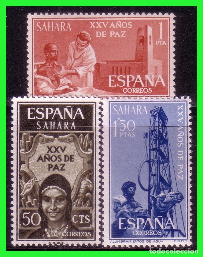 Timbres: SAHARA 1965 XXV A&ntilde;os de paz, EDIFIL n&ordm; 239 a 241 * *