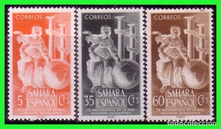 Timbres: SAHARA 1953 75&ordm; Aniv&ordm; de la Real Sociedad Geogr&aacute;fica, EDIFIL n&ordm; 101 a 103 *