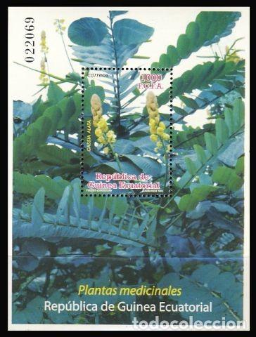 Timbres: G. ECUATORIAL. 421 HOJA BLOQUE PLANTAS MEDICINALES