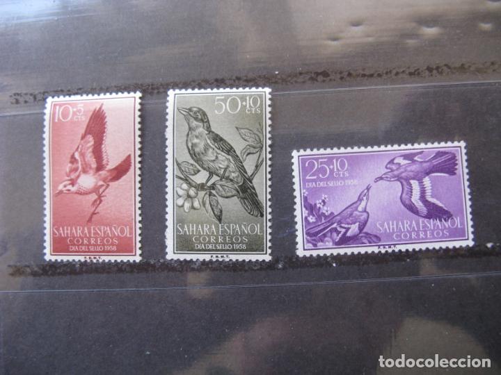 Timbres: +sahara 1958, dia del sello, aves, edifil 153/55