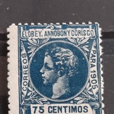 Sellos: ELOBEY, ANNOBÓN Y CORISCO, EDIFIL 28 *, 1905. Lote 202077828