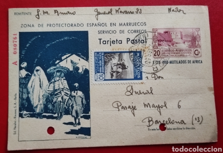 ZONA DE PROTECTORADO ESPAÑOL TARJETA POSTAL MARRUECOS 1950 CON SELLO UPU (Sellos - España - Colonias Españolas y Dependencias - África - Marruecos)
