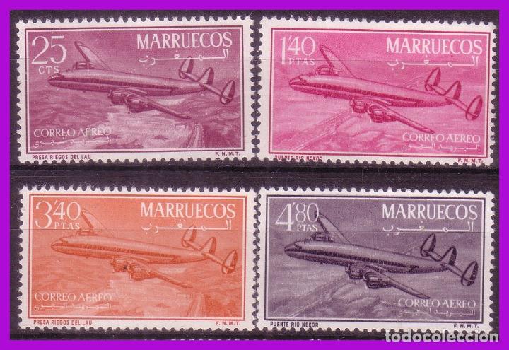 Timbres: MARRUECOS, RIZN, 1956 Cuatrimotor Constellation, EDIFIL n&ordm; 9 a 12 * *