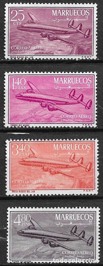 Timbres: MARRUECOS, RIZN, 1956 Cuatrimotor Constelation, EDIFIL n&ordm; 9 a 12 *