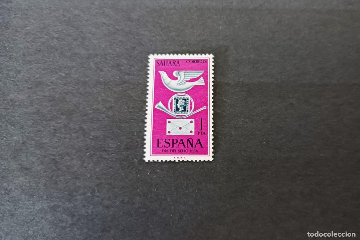 Timbres: Sello nuevo Sahara. Dia del Sello. Alegor&iacute;a. 23 noviembre 1968. Edifil n&ordm; 268.